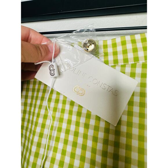 NWT CAROLINE CONSTAS Green White Gingham Checkered Reina Bubble Mini Skirt S - Picture 10 of 15
